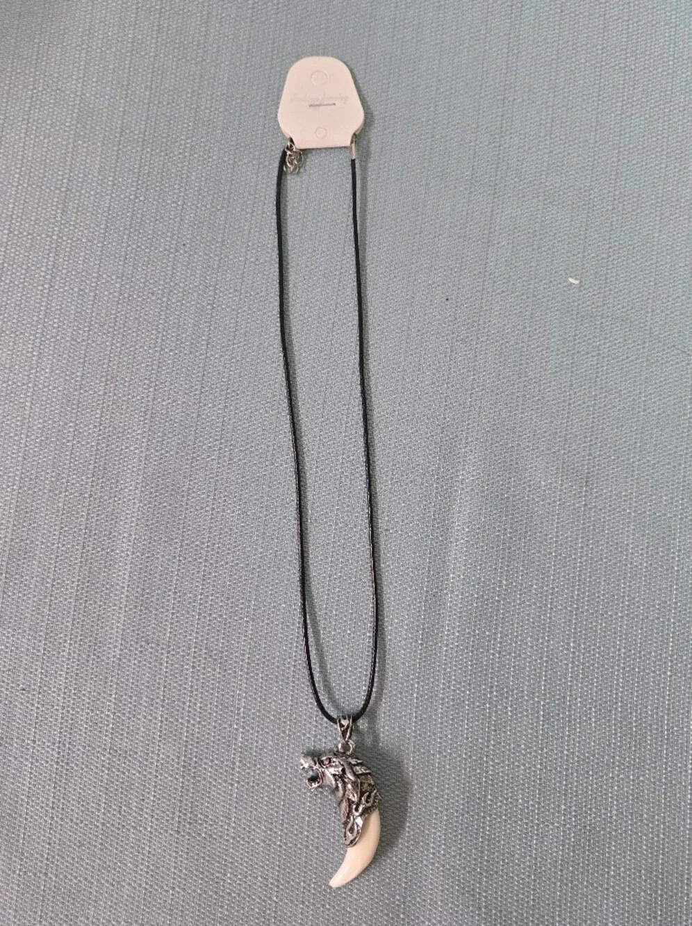 Silver Dragon Claw Tooth Pendant on Black Cord Necklace